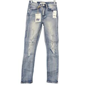 Indigo Rein Blue Jeans Jeggings NEW $44 Stretch Distressed Grunge Women's Size 0